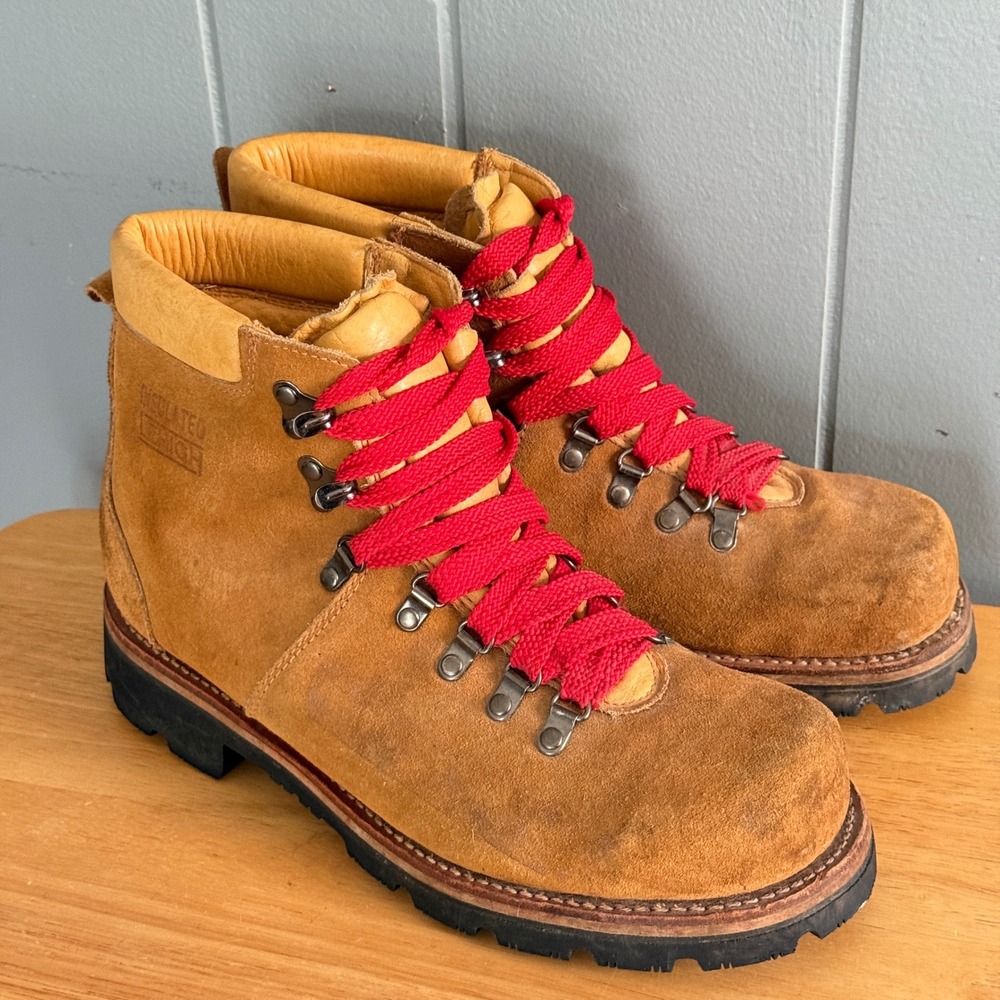 Vtg Lehigh Insulated Steel Toe Mens 9.5D‎ Suede Hiking Work Boots NOS Red Laces